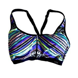 Victoria’s Secret VSX Sport Bra with front Zip up Patterned Bra 34D